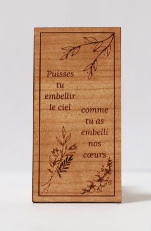 Amulette funéraire graphique adhésive en bois de cerisier massif